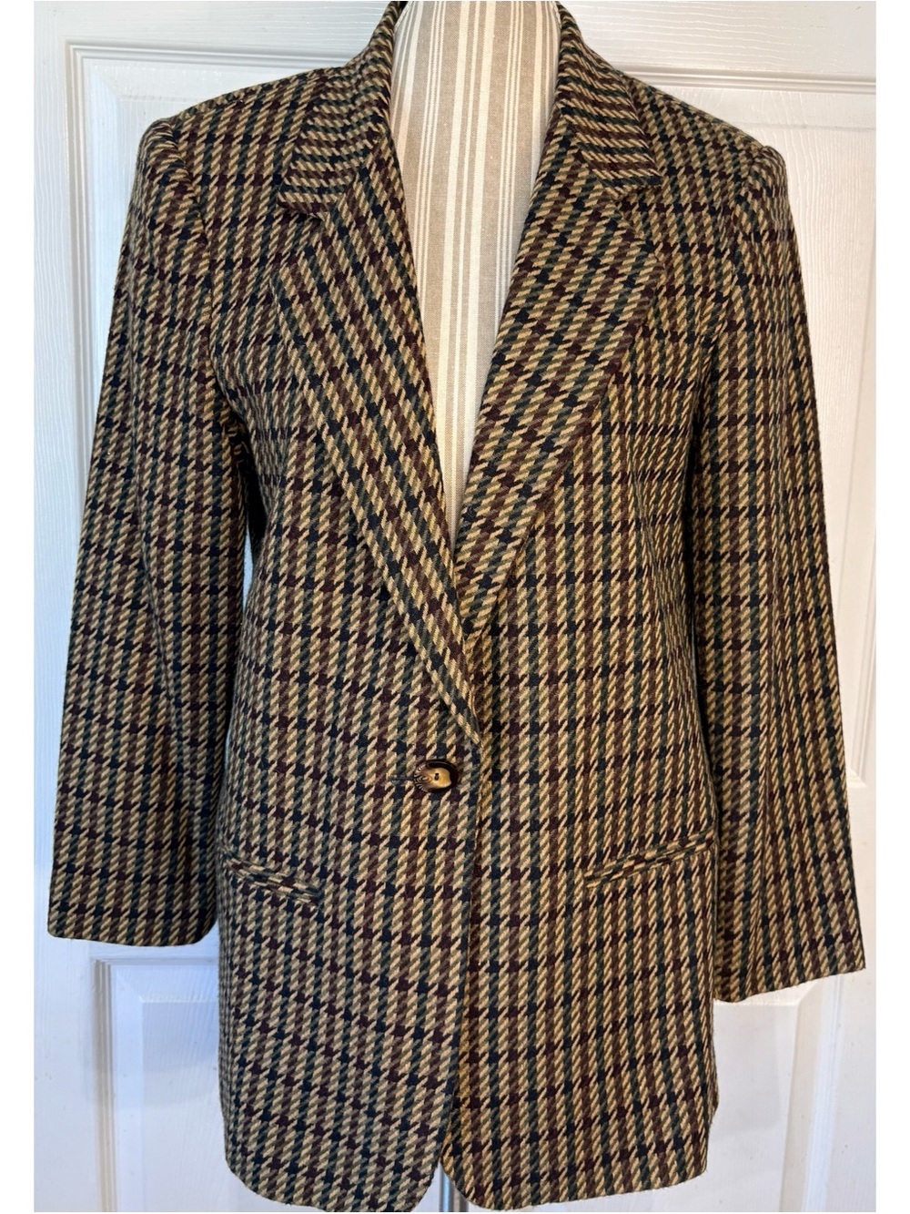 Sag Harbor Boxy Wool Houndstooth Tweed Jacket Blazer Size 10P